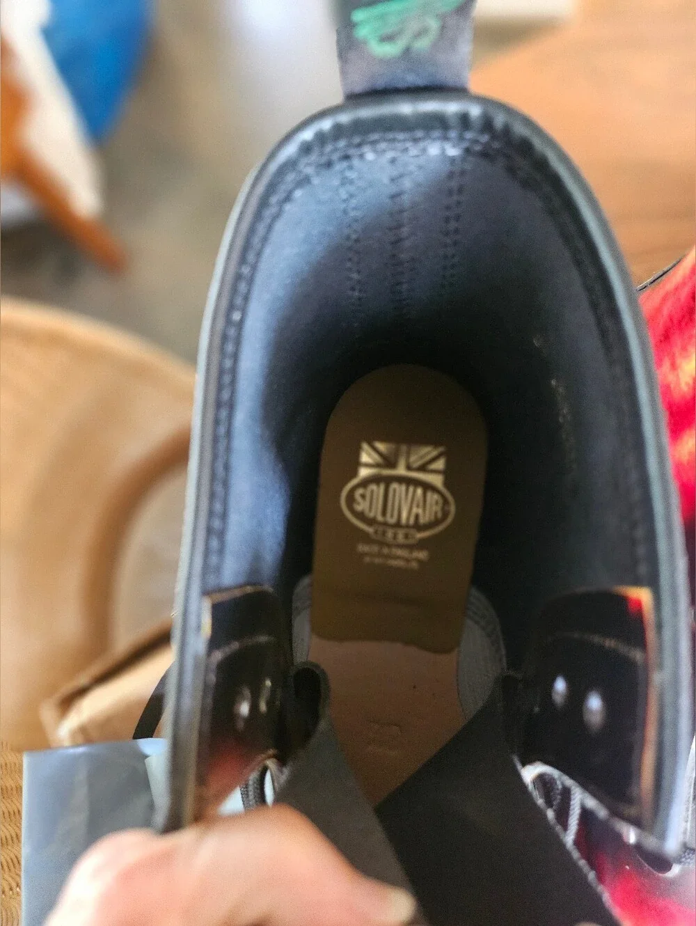 New In Box Solivair England Derby Boot Smoke Rub Off Flame High Shine 9.5 F Fit